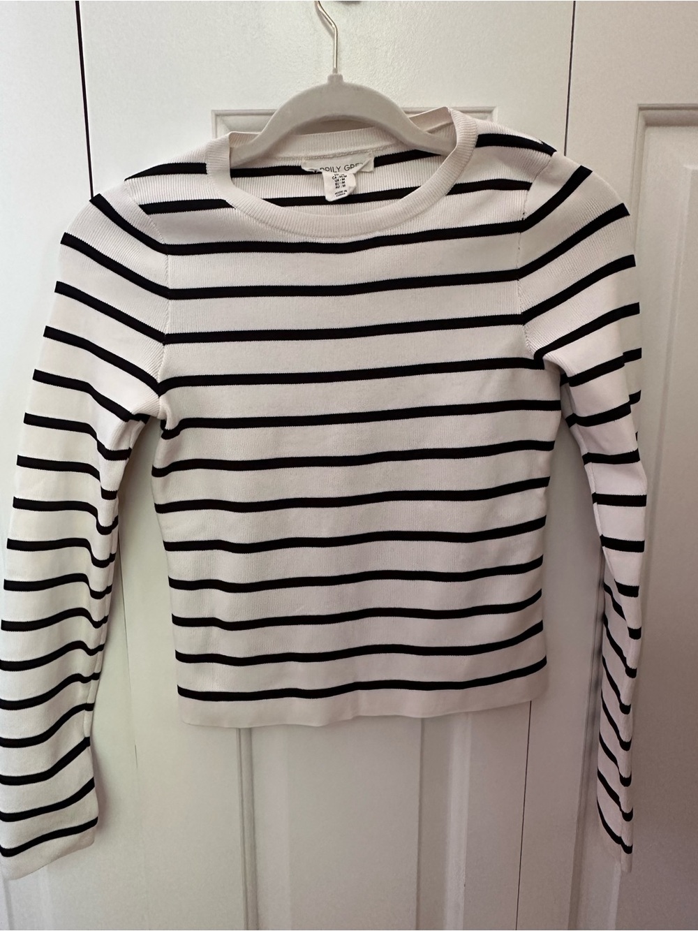 Happily Grey Striped Long-Sleeve Cropped Knit Top - White/Black